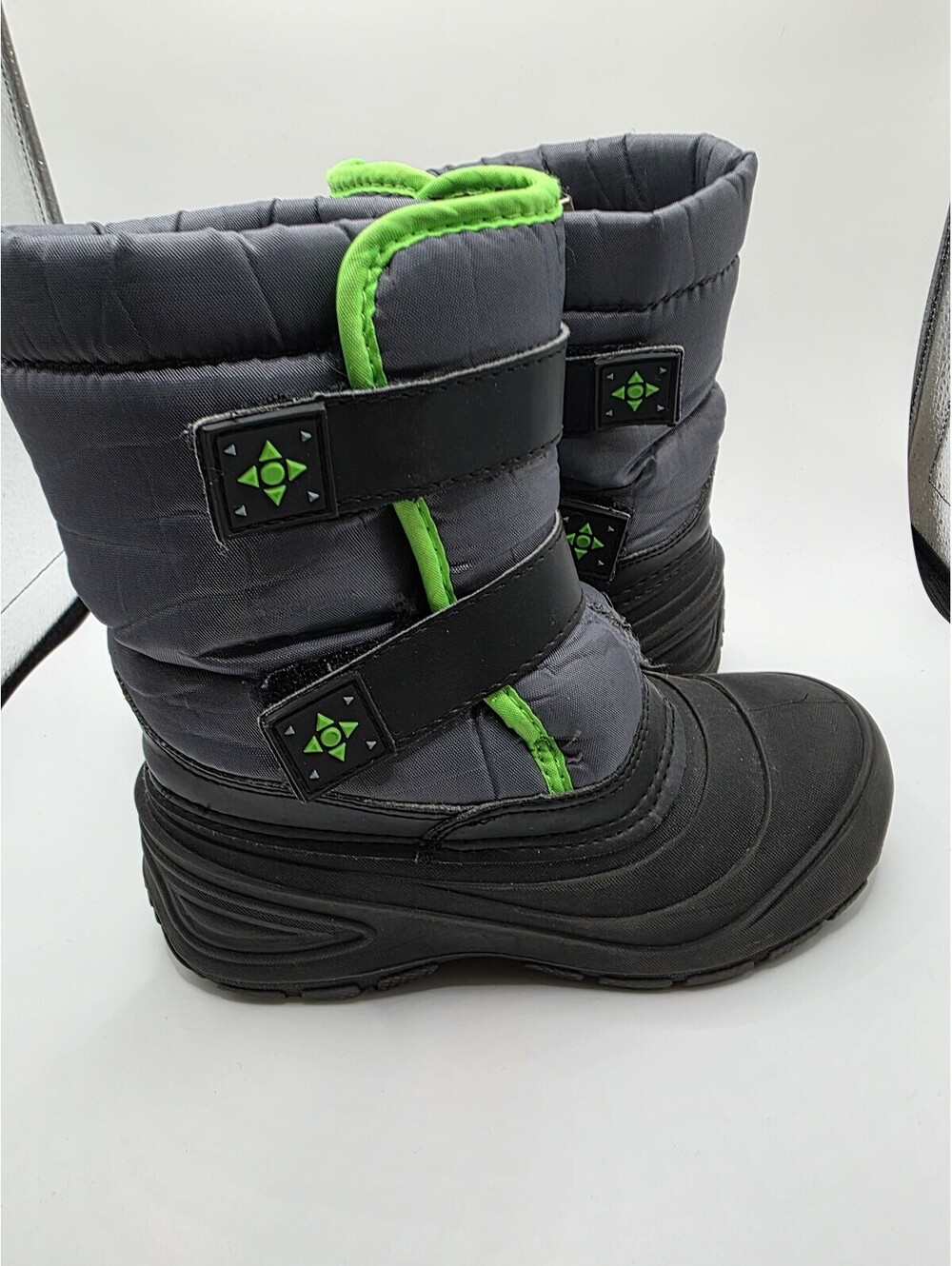 Kids Snow Boots Size 1 Gray Black Green Insulated Winter Damaged